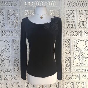 Vtg Black Velvet Long Sleeve Blouse Womens Medium Whimsigoth Grunge Y2K Floral